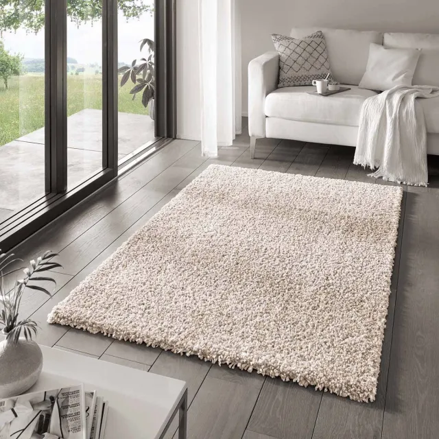 Tapeso Vierkant hoogpolig vloerkleed - Classic crème 250x250