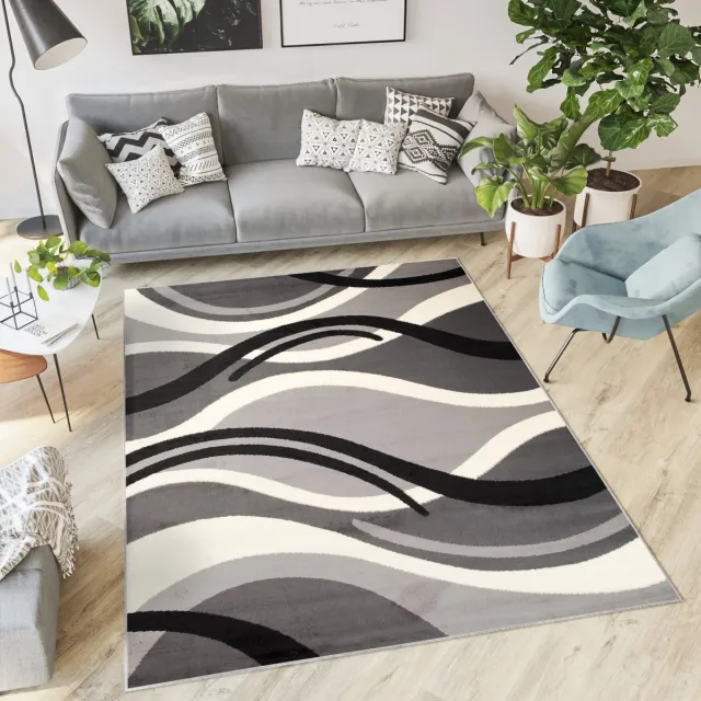 Tapiso Dream Vloerkleed Grijs Zwart Wit Golven Woonkamer Tapijt Maat- 140x200 Grijs Zwart Wit 6