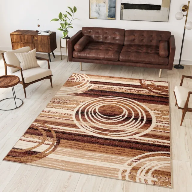 Tapiso Dream Vloerkleed Beige Rond Slaapkamer Woonkamer Modern Tapijt Bruin Creme 11
