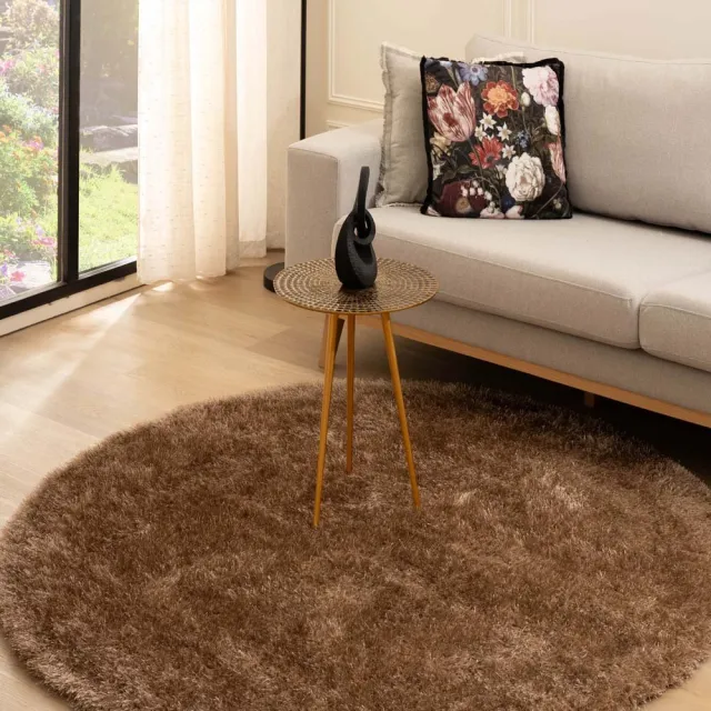 Tapeso Velvet vloerkleed rond - Posh bruin 160