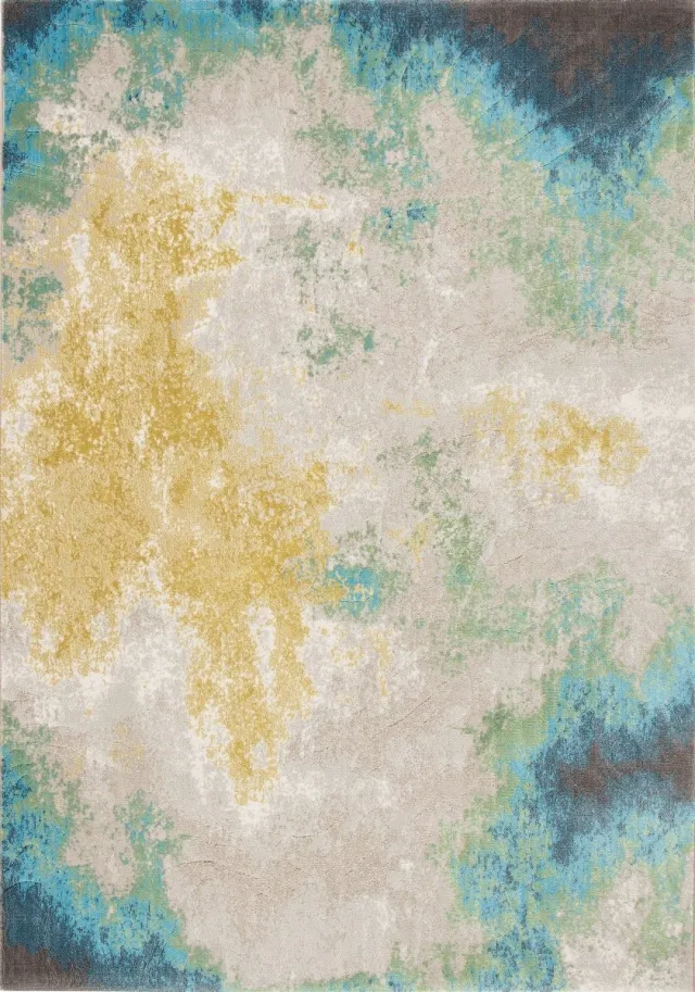 OSTA Patina – Vloerkleed – geweven – polyester – duurzaam – modern - vintage - blauw/geel – 135x200