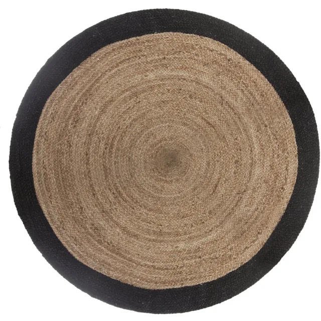 Atmosphera Jute vloerkleed rond met naturel met zwarte rand diameter 120 cm