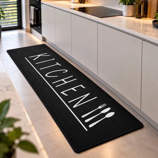Majestix Keukenloper KITCHEN – 80x200 cm – Zwart – Keukenmat – Keukentapijt – Loper Vloerkleed – Antislip – Wasbaar