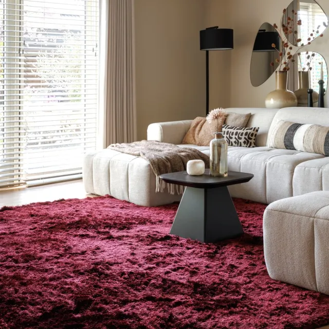 Paon Brillant Velvet vloerkleed rond - Auréa bordeauxrood 300
