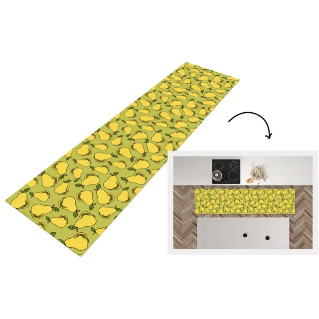 KitchenYeah Keukenloper - Loper keuken - Peer - Fruit - Vintage - Patronen - 240x60 cm - Keukenloper vinyl Multicolor