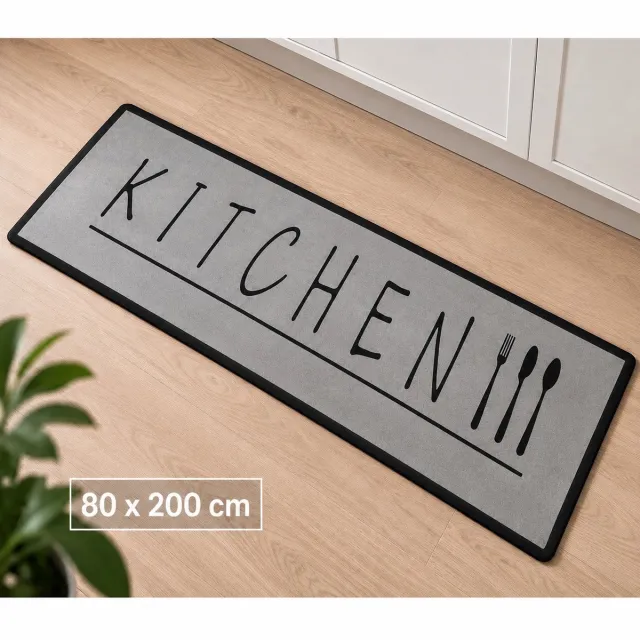 Kadirelli Keukenloper Kitchen - Grijs - 80x200 cm - Vloerkleden - Keuken Tapijt - Keukenmat - Loper Tapijt - Loper Vloerkleed
