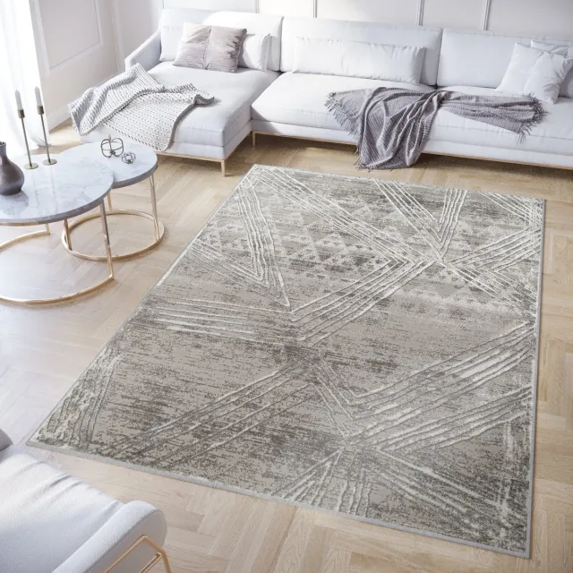 Tapiso Crystal Vloerkleed Grijs Modern Laagpolig Kleed Tapijt Maat- 180x250 Lichtgrijs 7