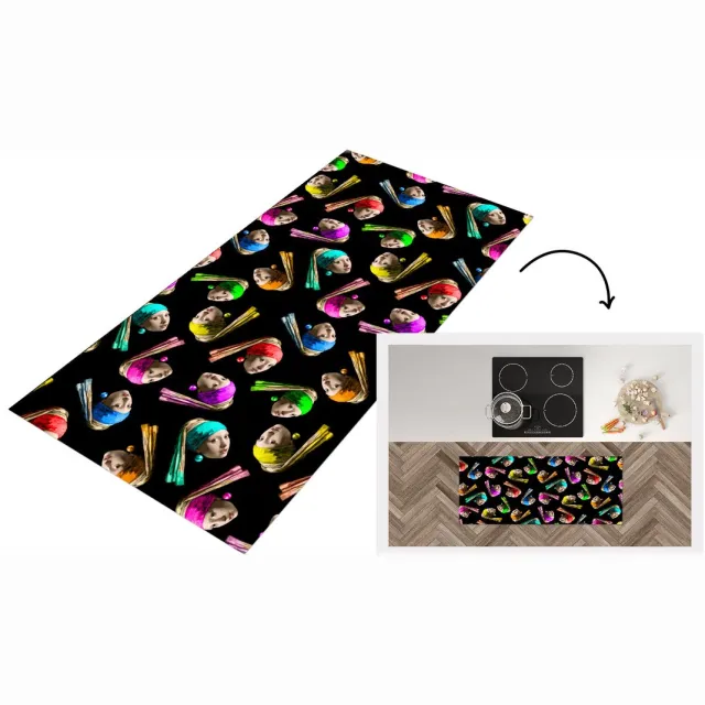 KitchenYeah Keukenloper - Loper keuken - Meisje met de parel - Patronen - Vermeer - Keukenloper vinyl Multicolor
