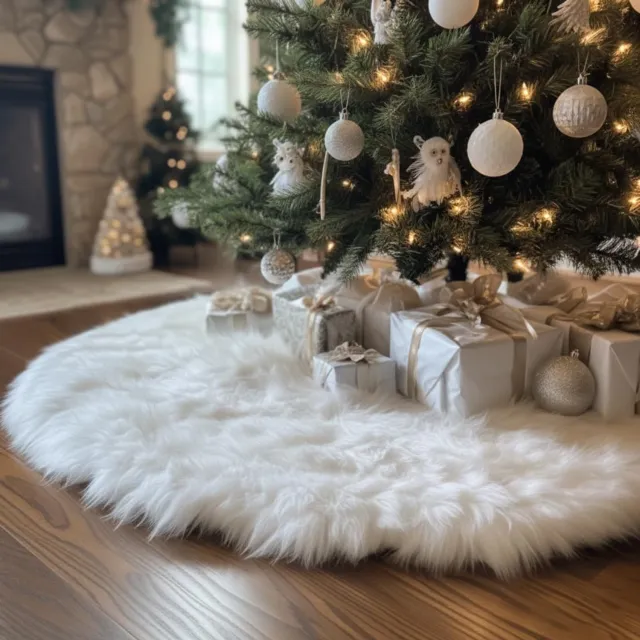 Aofixver 24 inch wit nepbont kerstboomrok – fluwelen Halloween- en kerstboomversiering, geschikt voor kerstbomen, feestdagen en huisdecoratie