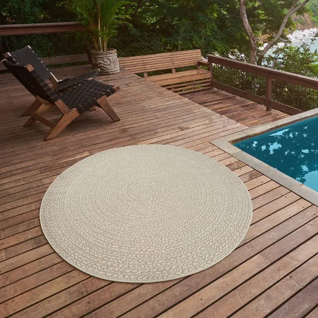 the carpet Kansas – robuust in- & outdoor vloerkleed met natuurlijk cirkelpatroon, weatherproof & UV-bestendig, crème cirkel 120 cm rond