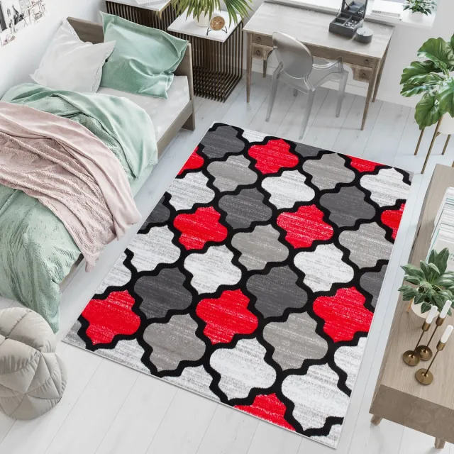 Tapiso Pinky Vloerkleed Rood Grijs Kinderkamer Kleed Tapijt