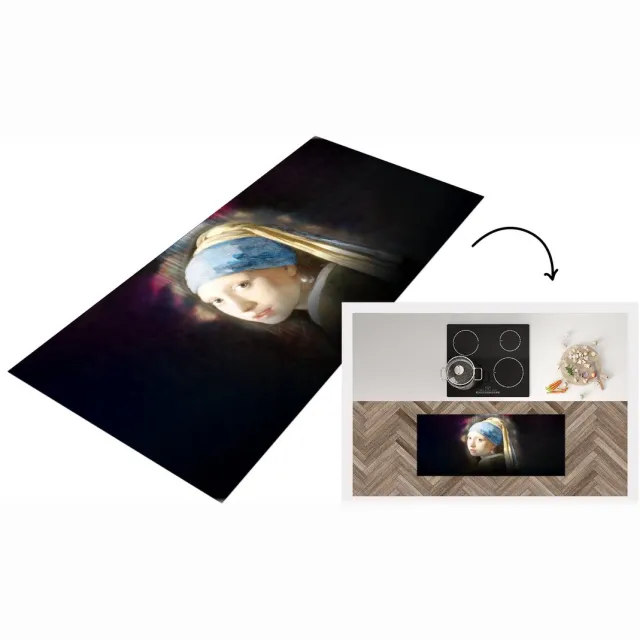 KitchenYeah Keukenloper - Loper keuken - Meisje met de parel - Johannes Vermeer - Regenboog - Keukenloper vinyl Multicolor