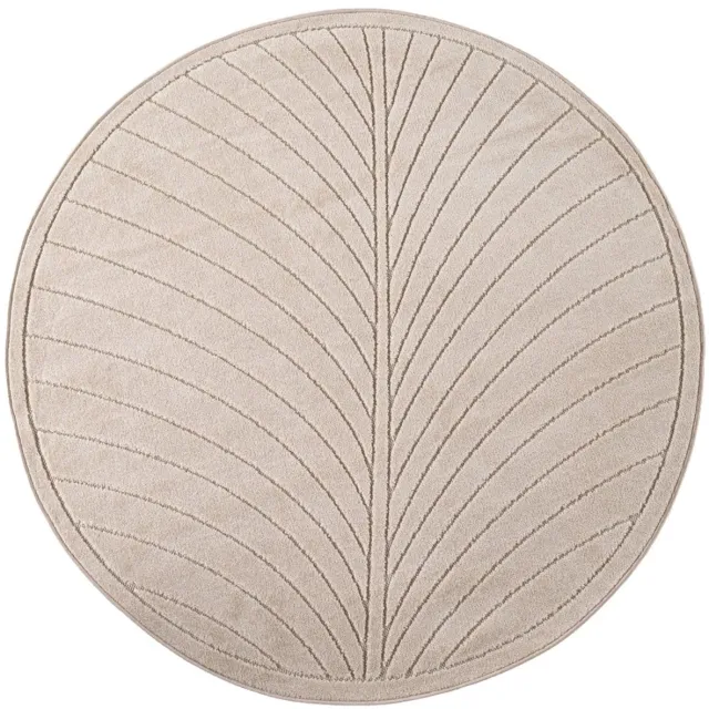 Dutch XXL Rond Buitenkleed | Nova | Palmblad | Beige | 80x80 cm | Buitentapijt | Tuintapijt