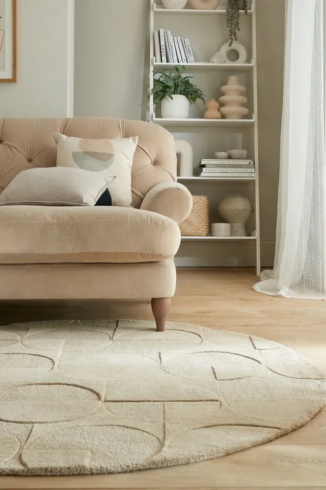 flycarpets Gigi Rond Modern Wol - Geo Vloerkleed - Naturel / Beige