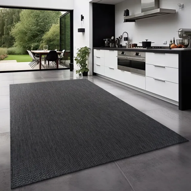 TT Home Tapijt Buiten Woonkamer Eetkamer Balkon Weerbestendig 120 x 120 cm Rechthoek 120 x 120 cm Rechthoek antraciet