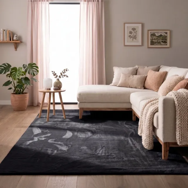 NATURL. Zacht laagpolig vloerkleed - Cozy Zwart - 80x140cm