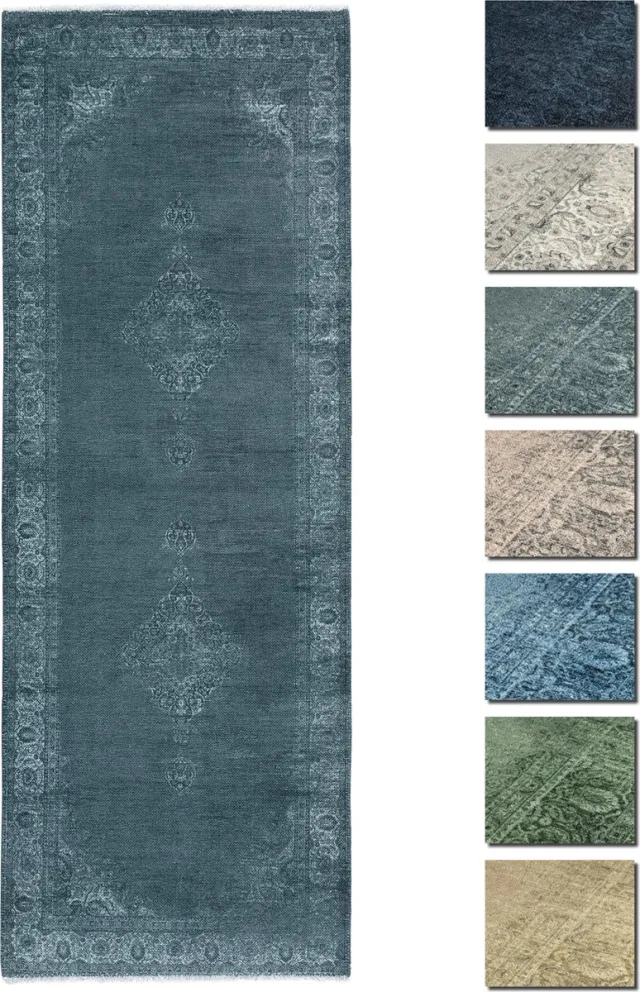 TESSO LIVING Kelim Vintage Vloerkleed - Houtskool Grijs 80 X 290 cm - Premium Laagpolig Woonkamer Tapijt - Anti-Slip, Machinewasbaar & Super Zacht