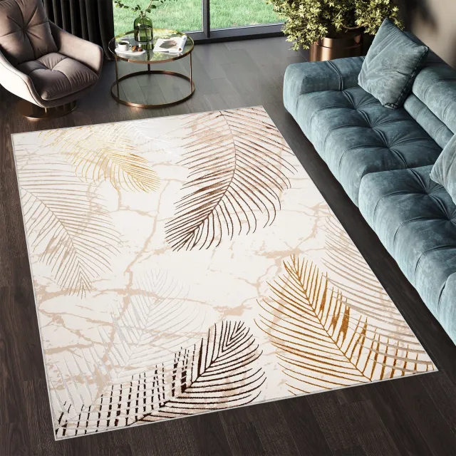 Tapiso Golden Vloerkleed Beige Modern Karpetten Tapijt Maat- 140x200