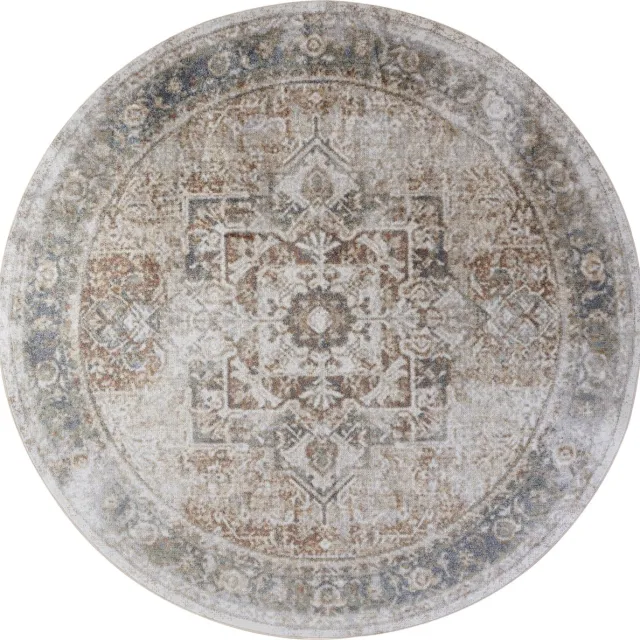 Surya Alora rond vloerkleed wasbaar oosters vintage bruin ivoor