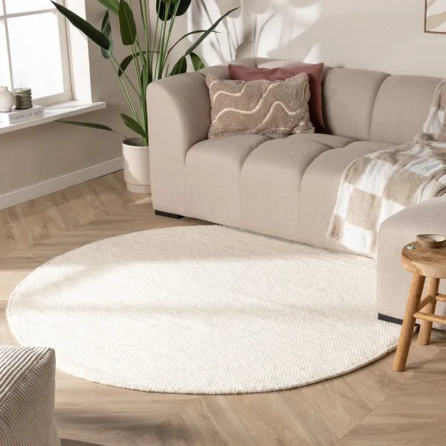 NATURL. Rond wollen vloerkleed - Feline Wit | Isolerend en zacht - Ø 160cm