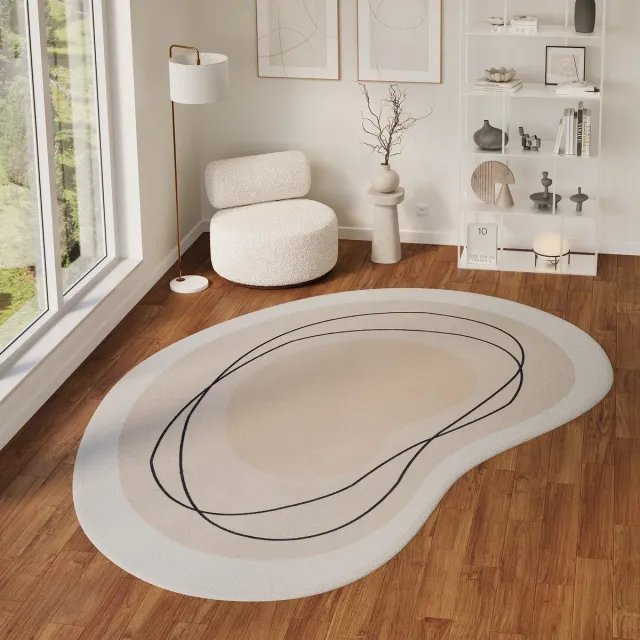 Tapiso Wisp Vloerkleed Organisch – Laagpolig Tapijt Modern Abstract Design – Creme Beige – Antislip Woonkamertapijt – Slaapkamer Hal Gang