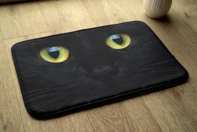 Coloray Vloerkleed voor Kinderkamer - Zwart Tapijt - Zwarte Kattenogen Vloerkleed - Geel Accenten Tapijt Voor Hal - Antislip Vloerkleed Voor Slaapkamer - 75x45 cm Zwart - Zwarte Kattenogen