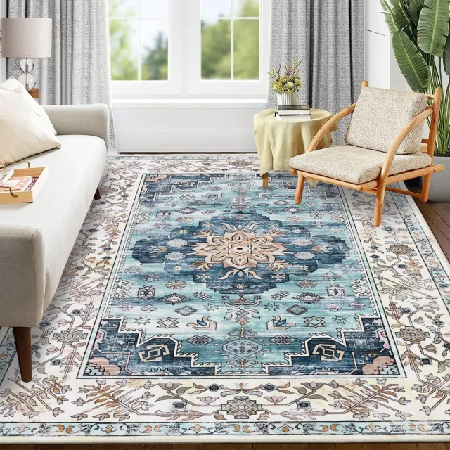 Unyqoos ® Luxueus Vintage Tapijt voor Woonkamer en Slaapkamer - Superzacht, Wasbaar en Antislip Ontwerp turkoois