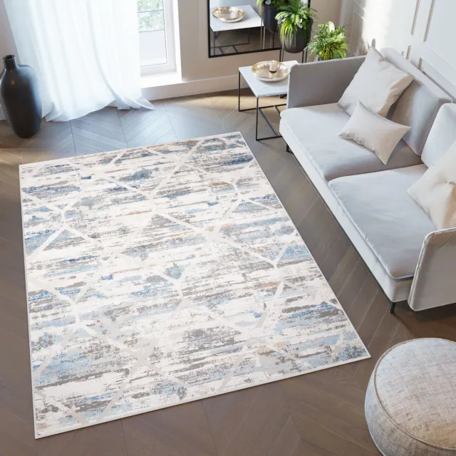 Tapiso Valley Vloerkleed Abstract Tapijten Woonkamer Lichtbeige Blauw 2