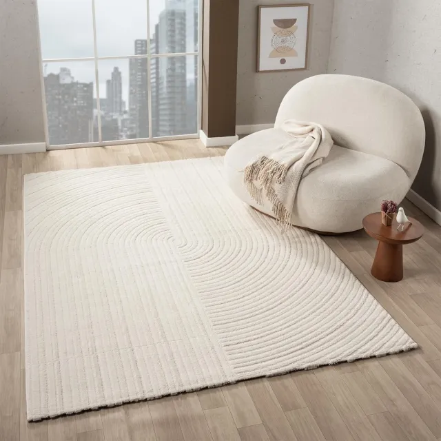 Ibenzoa Hedendaags Scandinavisch Laagpolig Tapijt voor Woonkamer en Slaapkamer in Regenboog Boho-Stijl, Crème Kleur, 200x290 cm wit