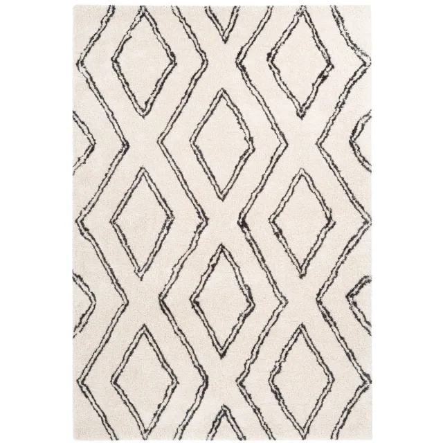 Padiro knus hoogpolig vloerkleed 200 x 290 cm - crème / offwhite - modern geometrisch patroon - voor vloerverwarming - van polyester en katoen beige