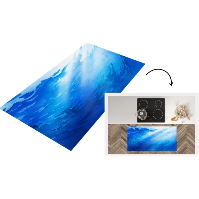 KitchenYeah Keukenloper - Loper keuken - Zee - Zon - Blauw - 120x60 cm - Keukenloper vinyl Multicolor