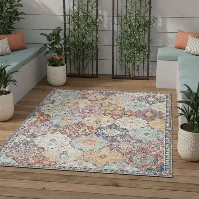 TapisTrend Oosters tapijt Multicolor 120x170 cm Vintage, veelkleurig met bloemenpatronen, geschikt voor binnen en buiten, ideaal voor de woonkamer, het terras
