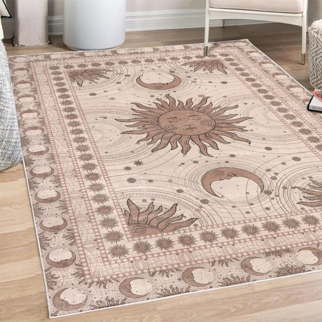 ABAKUHAUS Vloerkleed - Woonkamer Tapijt – zon en maan – 69 x 114 cm – chocoladebruin