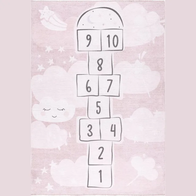 TESSO LIVING Vloerkleed Kinderkamer – Roze Hinkelspel 195 x 280 cm Tapijt Kinderkamer – Machine Wasbaar & Anti-Slip – Premium Laagpolige Speelmat voor Kids Hinkelspel - Licht Rose