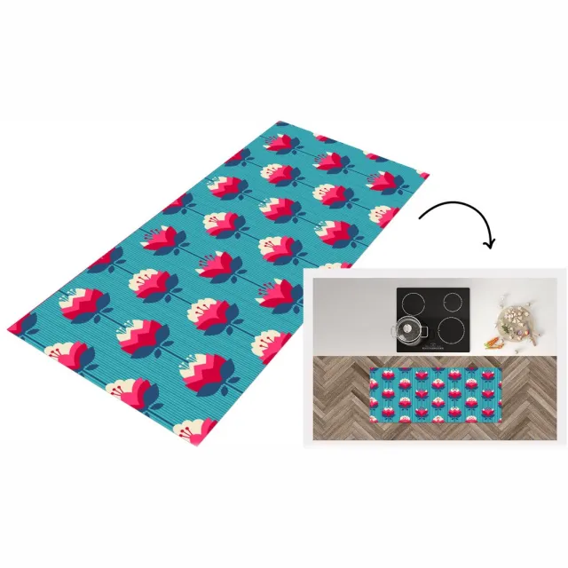 KitchenYeah Keukenloper - Keukenmat vinyl Patronen - Retro - Bloemen - Lelie - Keukenmatten loper - Keuken vloerkleed tapijt
