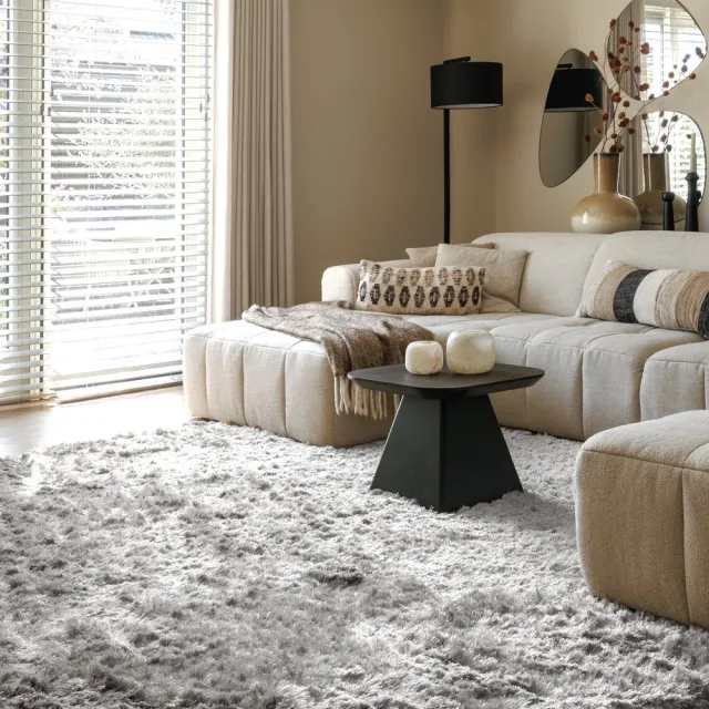 Paon Brillant Velvet vloerkleed rond - Auréa zilver 250
