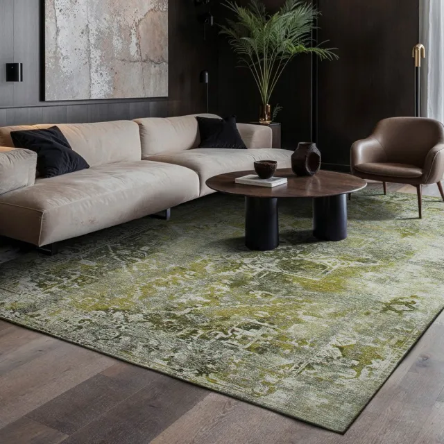 LOLA&MOI Binnen & Buiten Vloerkleed - 200 x 280 cm - Lola&Moi Heris Olive - Laagpolig Tapijt - Gerecycled PET - Made in Belgium - Circulair groen
