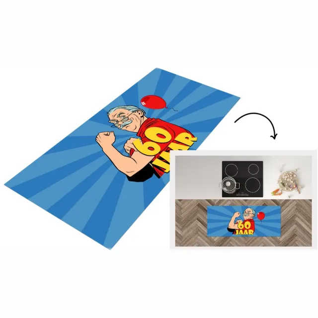 KitchenYeah Keukenloper - Loper keuken - Man - Jubileum cadeau - 60 Jaar - Keukenloper vinyl Multicolor