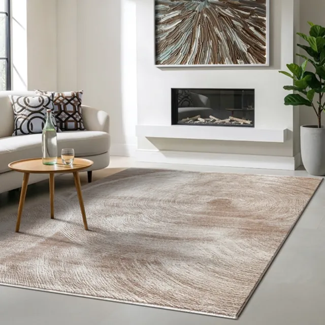 the carpet Nuvra Vloerkleed – Natuurlijk Boomring Design – Fluweelzacht & Onderhoudsvriendelijk – Beige beige natuur