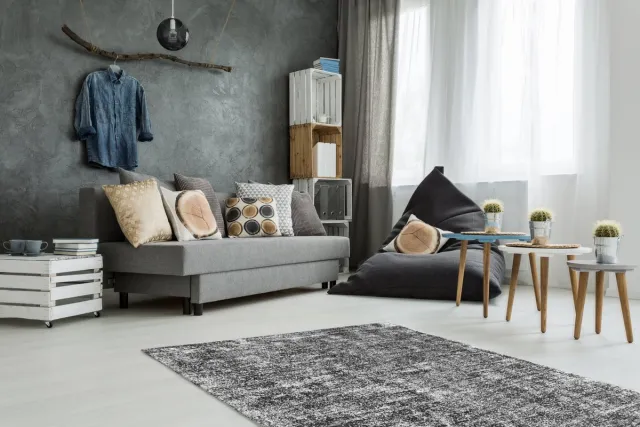 Padiro stijlvol laagpolig vloerkleed 120 x 170 cm - donkergrijs - modern effen ontwerp - gemêleerd - voor vloerverwarming - van polyester en katoen