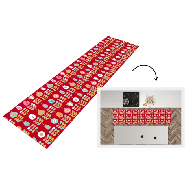 KitchenYeah Keukenloper - Keukenmat vinyl Patronen - Bloemen - Retro - Rood - Keukenmatten loper - Keuken vloerkleed tapijt, foto 7