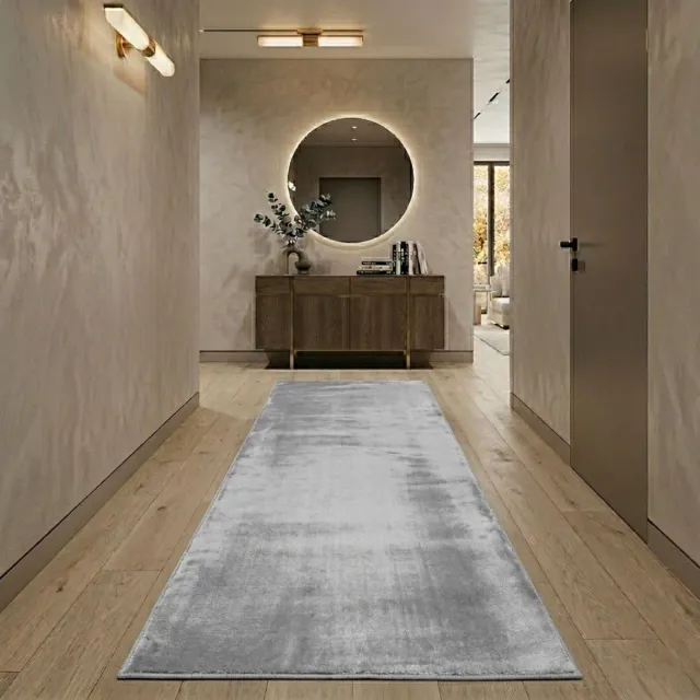 Floordirekt Premium Tapijtloper Op - Hoogwaardig Jacquardgeweven - Aangenaam Zachte Katoenpool - Zilver - 80 x 400 cm