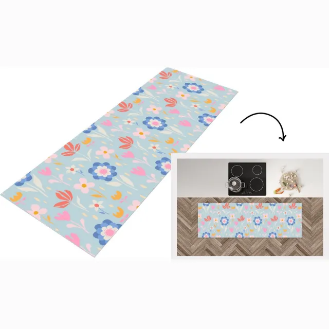 KitchenYeah Keukenloper - Loper keuken - Bloemen - Planten - Patroon - 150x50 cm - Keukenloper vinyl Multicolor