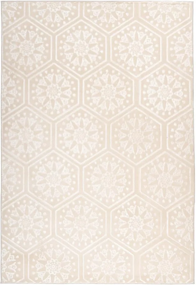 Ibenzoa Textielvloer met Drie-Dimensioneel Bloemmotief - Duurzame en Stijlvolle Afwerking beige