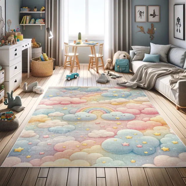 ABAKUHAUS Cartoon Sky Decoratief Tapijt, Hoogwaardig Vloerkleed voor Slaapkamer en Woonkamer, 122x170 cm, Shameful Mustard