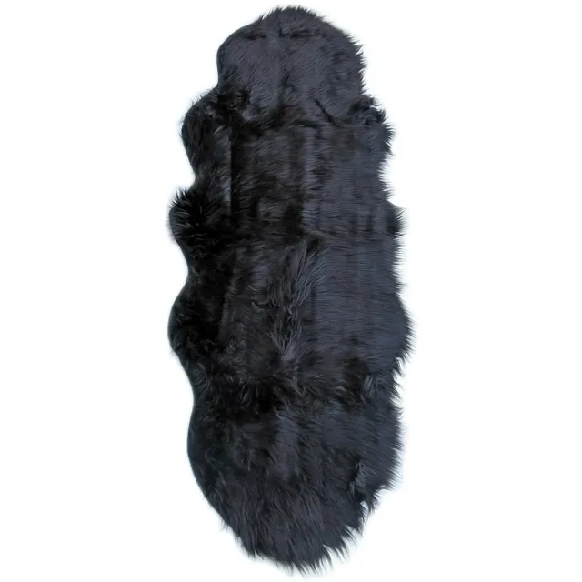 Lavandoux Imitatie Schapenvacht Vloerkleed XL, Zwart 64 x 178 cm | Schapenvacht Imitatie | Stoelkleed | Zachte Vacht | Woondecoratie | Vloerkleed Stoel