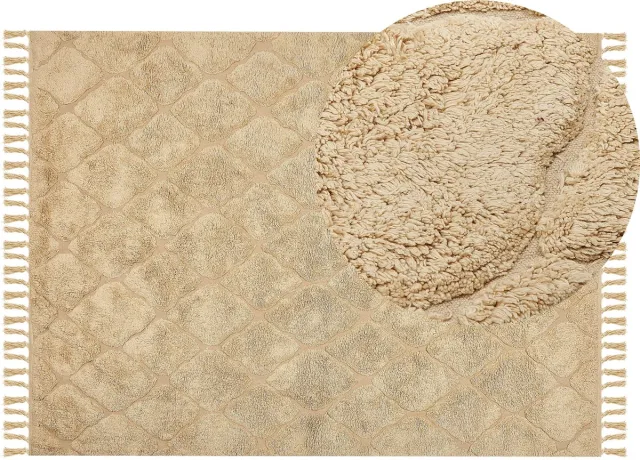 Beliani SANLIURFA - Laagpolig vloerkleed - Zandbeige - 140 x 200 cm - Katoen