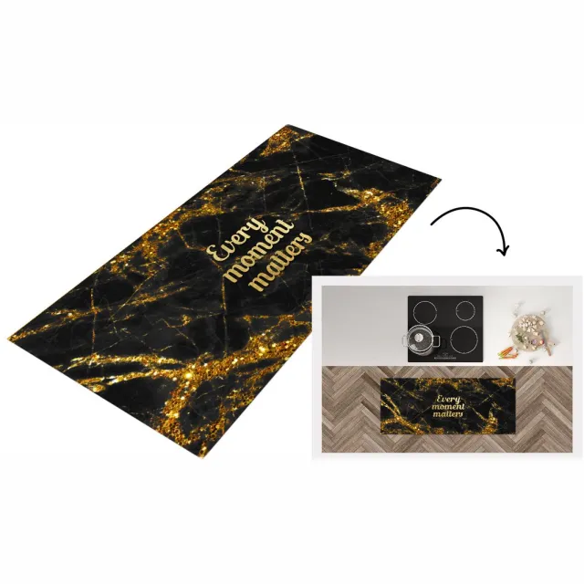 KitchenYeah Keukenloper - Loper keuken - Quote - Moment - Goud - Marmer - 120x50 cm - Keukenloper vinyl Multicolor