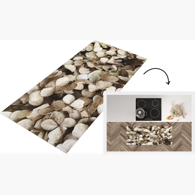 KitchenYeah Keukenloper - Loper keuken - Bloemen - Hortensia - Bruin - 120x50 cm - Keukenloper vinyl Multicolor