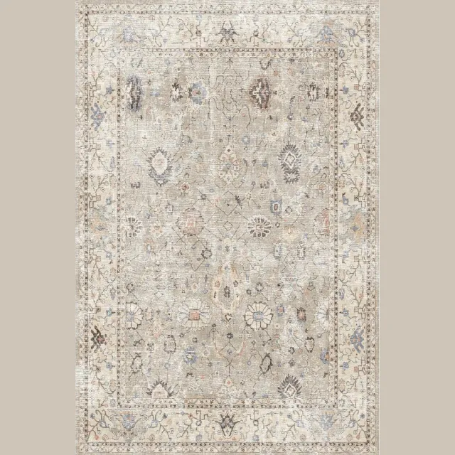 Bamyum Monty Bedrukte Tapijt Chenille-Print Machinaal Gemaakt 160 x 230 cm, Wasbare Multicolor Vintage Tapijt, Antibacterieel Anti-Slip Keukentapijt Beige